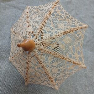 Vintage 1970s Miniature DOLL PARASOL UMBRELLA  With Wooden Frame Victorian Style